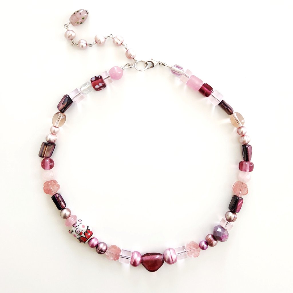 Mixed Whimsies In Pink Beaded Necklace